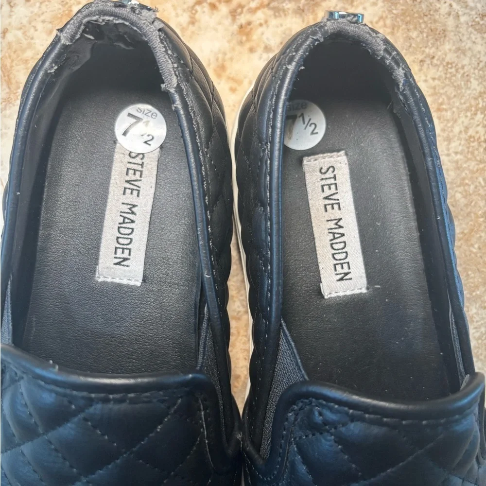 Steve Madden Black Quilted Slip-On Loafers
